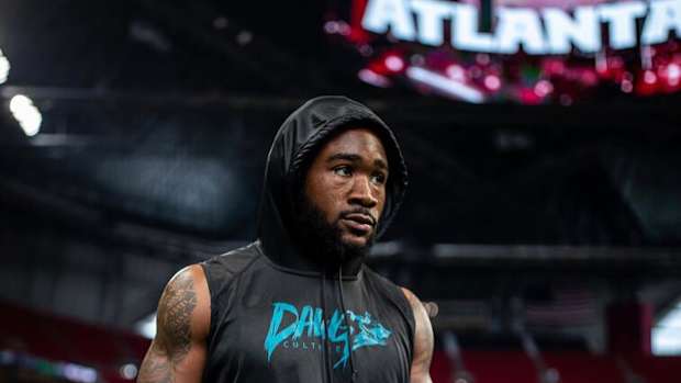 Miles Sanders during pregame warmups vs Atlanta Falcons wearing DAWG Culture hoodie